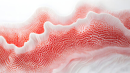 Aufkleber - a vibrant red and white wave pattern on a textile surface featuring unique visual repeating patterns