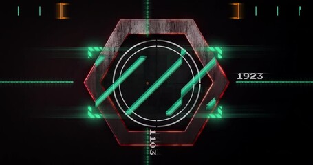 Poster - Glowing green and red geometric animation elements in futuristic targeting interface