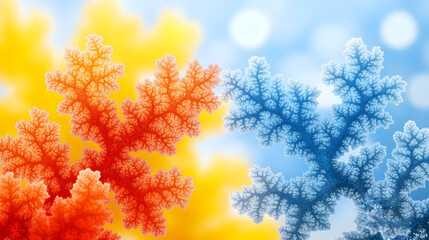Poster - Intricate cluster of snow crystals forming a stunning visual complexity on a colorful background with layered fractal patterns.