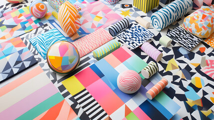 Poster - Vibrant room decor featuring colorful 3d geometric patterns creating an engaging and inviting atmosphere for relaxation and creativity.