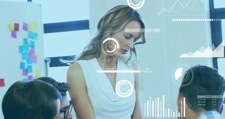 Poster - Collaborating on digital data analytics, business team in modern office animation
