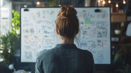 Poster - Woman Entrepreneur in Co-Working Space Writing Ideas on Board