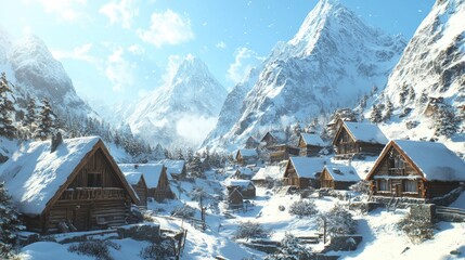 Wall Mural - snowy mountain village