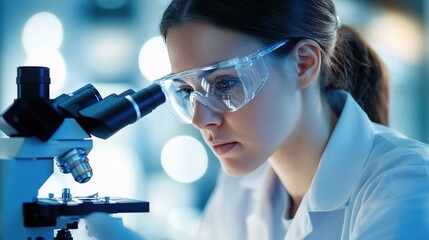 Poster - Innovative Female Scientist Working with Microscope in Laboratory