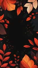 Aufkleber - Illustration of red and orange autumn leaves creating a natural frame on a black background, perfect for fall-themed designs