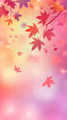 Aufkleber - Maple leaves drifting gracefully from branches, creating a vibrant and colorful autumn scene filled with shades of pink and orange