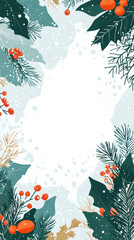 Aufkleber - Christmas vertical banner with snowy fir branches, holly leaves and red berries surrounding white area for custom text