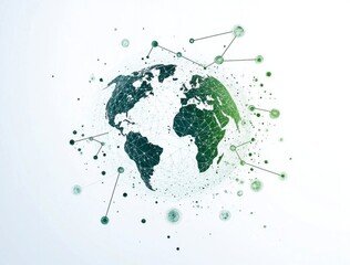 Poster - Abstract representation of the Earth with green dots and lines, symbolizing connectivity and global networks in a digital style.