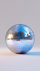 Poster - Classic disco ball resting on gray surface, reflecting colorful light, perfect for party and celebration themes