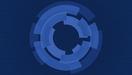 Poster - Futuristic digital interface with circular background. Abstract background in various shades of blue. The geometric pattern evokes themes of technology, innovation and data visualization.