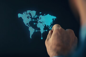 Poster - Professional Concept of Global Connectivity with Digital World Map and Hand Interaction