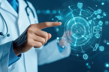Poster - Doctor Using Digital Technology to Enhance Healthcare and Medical Services Interface