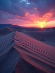 Poster - A Desert Landscape At Twilight Is Serene And Enchanting With Sand Mirroring The Waning Light In A Beautiful Display Of Natural Wonder.