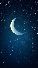 Aufkleber - Crescent moon glowing softly, illuminating starry dark blue nocturnal landscape with peaceful celestial radiance