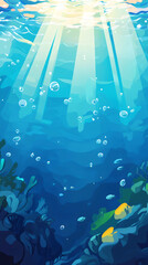 Aufkleber - Sunbeams filtering through crystal-clear ocean water illuminate a vibrant coral reef teeming with marine life