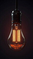 Aufkleber - Close-up of a hanging vintage light bulb glowing in the dark, creating a warm and inviting atmosphere