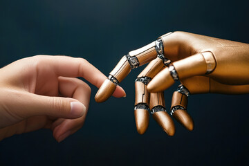 Aufkleber - Human finger touching robotic finger symbolizing connection between humans and ai