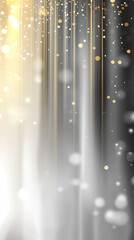 Poster - Metallic golden, silver lines cascading with bokeh glow over dark surface, conveying luxury, glamour, celebratory mood