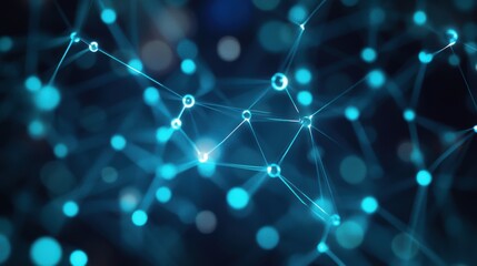 Fototapete - abstract ai neural network background with glowing interconnected nodes and deep blue cyan digital circuits, futuristic cybernetic web with smooth soft lighting, concept of artificial intelligence