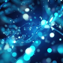 Poster - futuristic biotech background with floating 3d dna strands and glowing molecular structures, transparent blue and turquoise light with soft depth of field, cutting-edge scientific research aesthetic