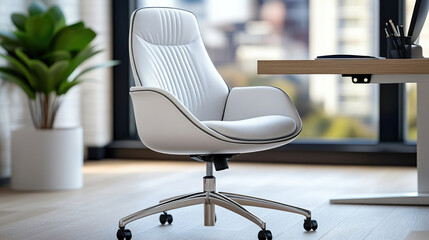 Poster - Modern white office chair sitting in an empty office by the window