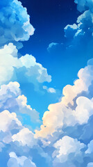 Poster - Blue sky with fluffy white clouds creating a peaceful and dreamy atmosphere, perfect for backgrounds and designs