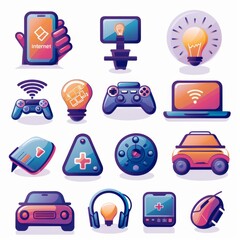 Poster - concept of internet of things illustrated with smart devices and icons in a vibrant color scheme