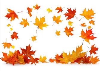 Aufkleber - Autumn maple leaves falling and resting on white background