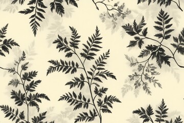 Poster - Dark fern leaves creating repeating pattern on light yellow background