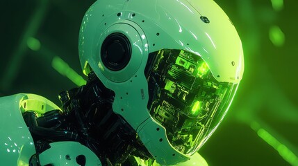 Poster - A Close Up Portrait of a Futuristic Cybernetic Android Head
