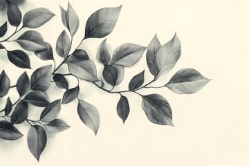 Poster - Pencil drawing of branch with lush foliage on light background