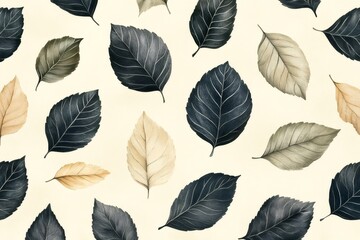Poster - Seamless pattern with elegant dark and light leaves creating a stylish design