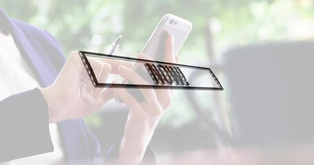 Poster - Hands holding smartphone with NOW text animation over green background
