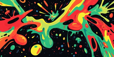 Poster - Abstract illustration depicting colorful flowing splatters of vibrant paint