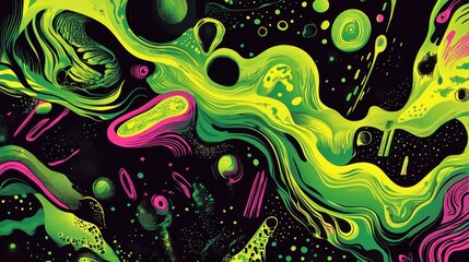 Poster - A vibrant abstract composition with swirling organic green shapes