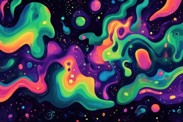 Poster - Colorful abstract swirls and shapes painted against dark background