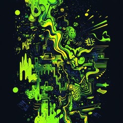 Poster - A vibrant and abstract neon green and yellow artwork design