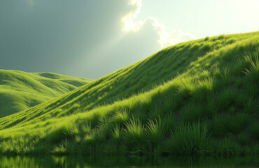 Poster - Light And Shadow Dance Across A Grassy Hill Creating A Visually Striking Scene With Immense Contrast And Added Depth.