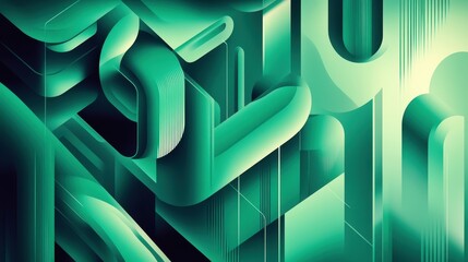 Poster - Abstract graphic design featuring green shapes with shadows and highlights