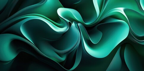 Poster - Abstract composition of flowing curves in shades of green