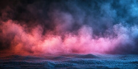 Poster - Colorful mist swirls over textured surface creating an enchanting atmosphere in a dimly lit environment