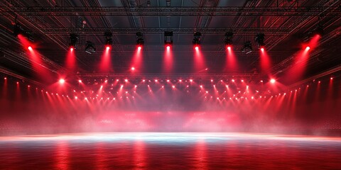 Poster - Dramatic red lighting illuminates empty performance stage ready for a concert or event