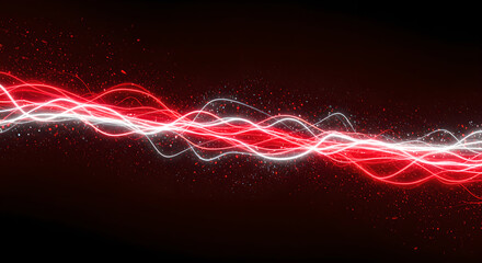 Poster - Futuristic red plasma energy wave for science fiction, computer graphics and medical concept, abstract technology neon glow lines on dark background, digital art wallpaper