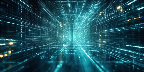 Fototapete - Digital tunnel of light showcasing advanced technology and data visualization with vibrant colors and depth