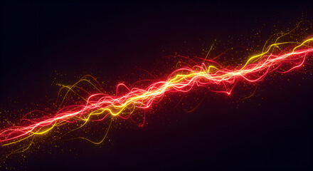Poster - Electrical discharge with wavy lines on black background. Energy flash for science and technology presentation backdrop. Abstract illustration for futuristic poster.