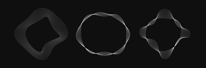 Poster - Set of round curved frames with dynamic wavy stripes