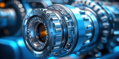 Poster - Close-up view of intricate gear mechanisms showcasing advanced engineering in a high-tech environment