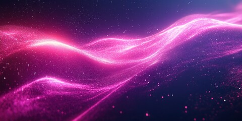 Poster - Colorful particles flow in a vibrant wave against a dark background with glowing highlights