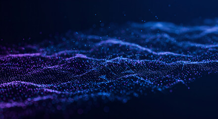 Poster - Digital technology background with blue and purple connected dots, lines. Abstract big data visualization for science, technology, communication concept