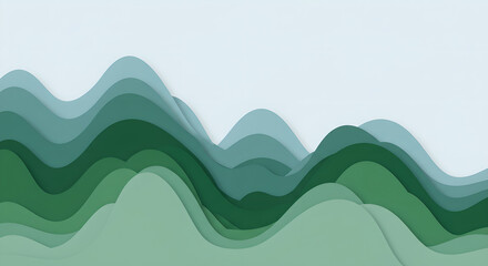 Poster - Abstract wavy green layers backdrop for presentation, infographic, product showcase, web design, nature related project, ecology concept with copy space, environmental awareness idea.